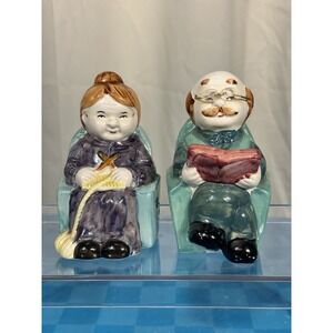 Vintage grandma grandpa 1998 coin banks ceramic knitting‎ reading